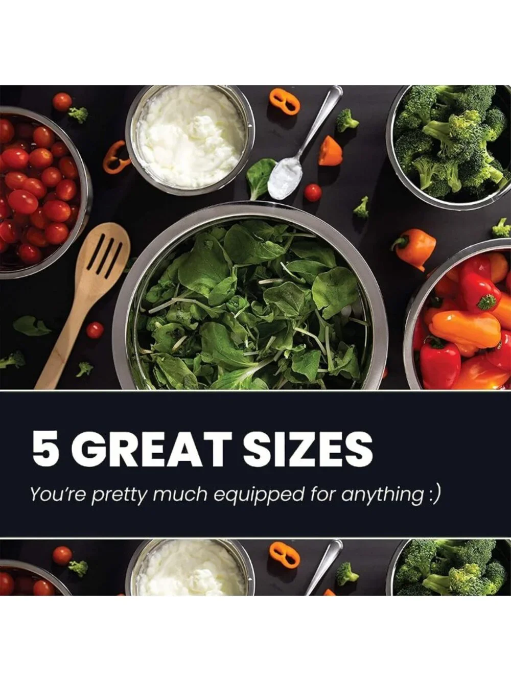 5-Piece Stainless Steel Mixing Bowl Set | Eco-Friendly Kitchen Food Storage